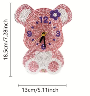 Preview: Diamond Painting Uhr Bär rosa